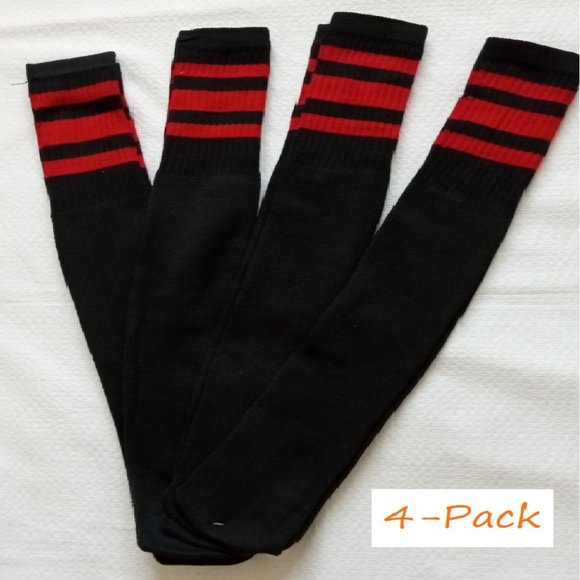 Baseball Socks Softball Striped Tube Socks Cotton Game Socks Black & Red 23" - Picture 1 of 1